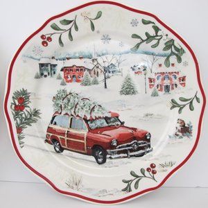 Better Homes and Gardens Christmas Heritage Red Woody Car Salad Plates Lot of 2